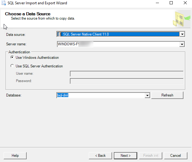 server name and database