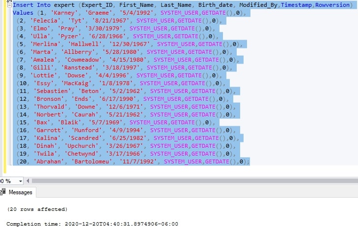 Scripting our Excel Formulated Insert Statements into Microsoft SQL 